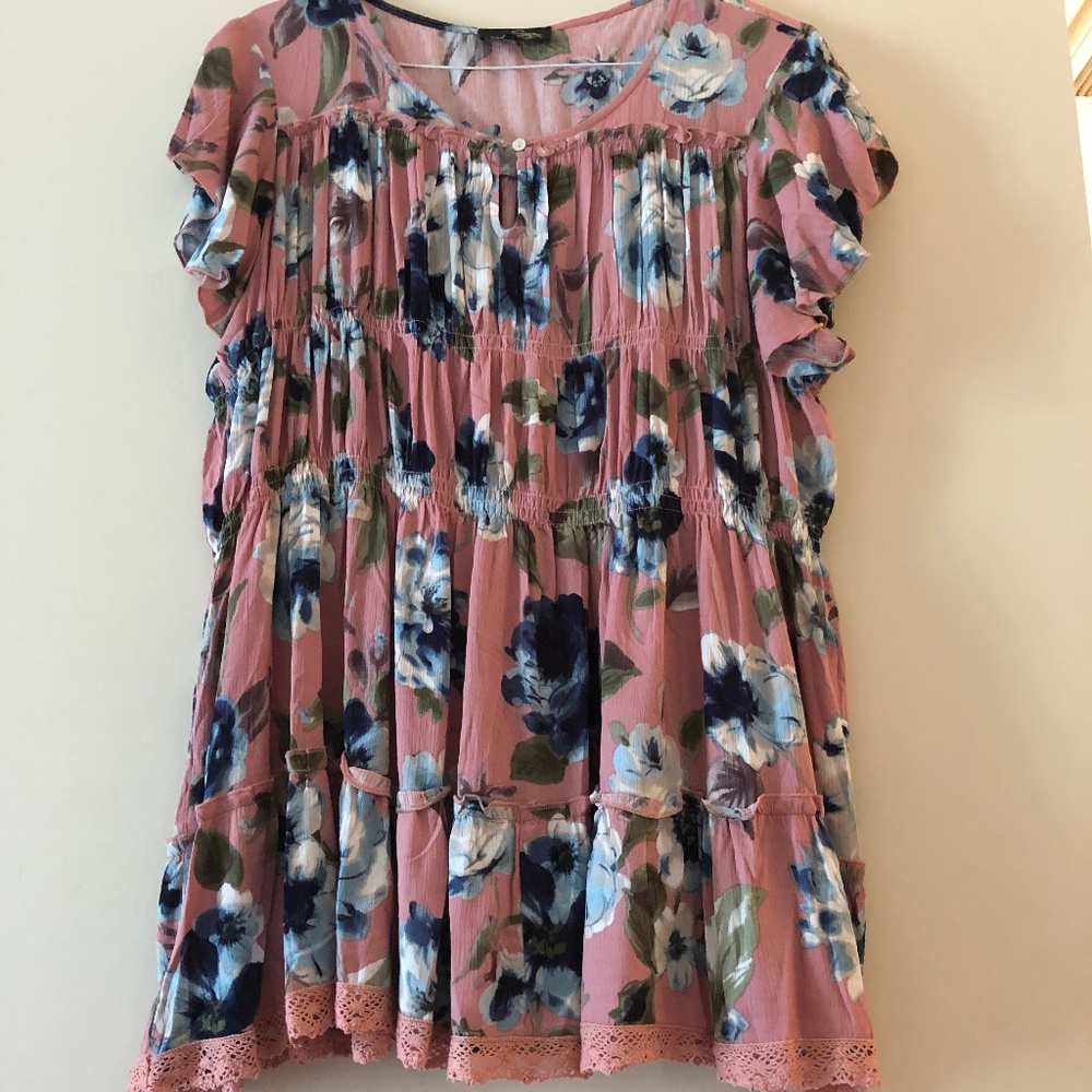tunic length, flutter sleeve blouse